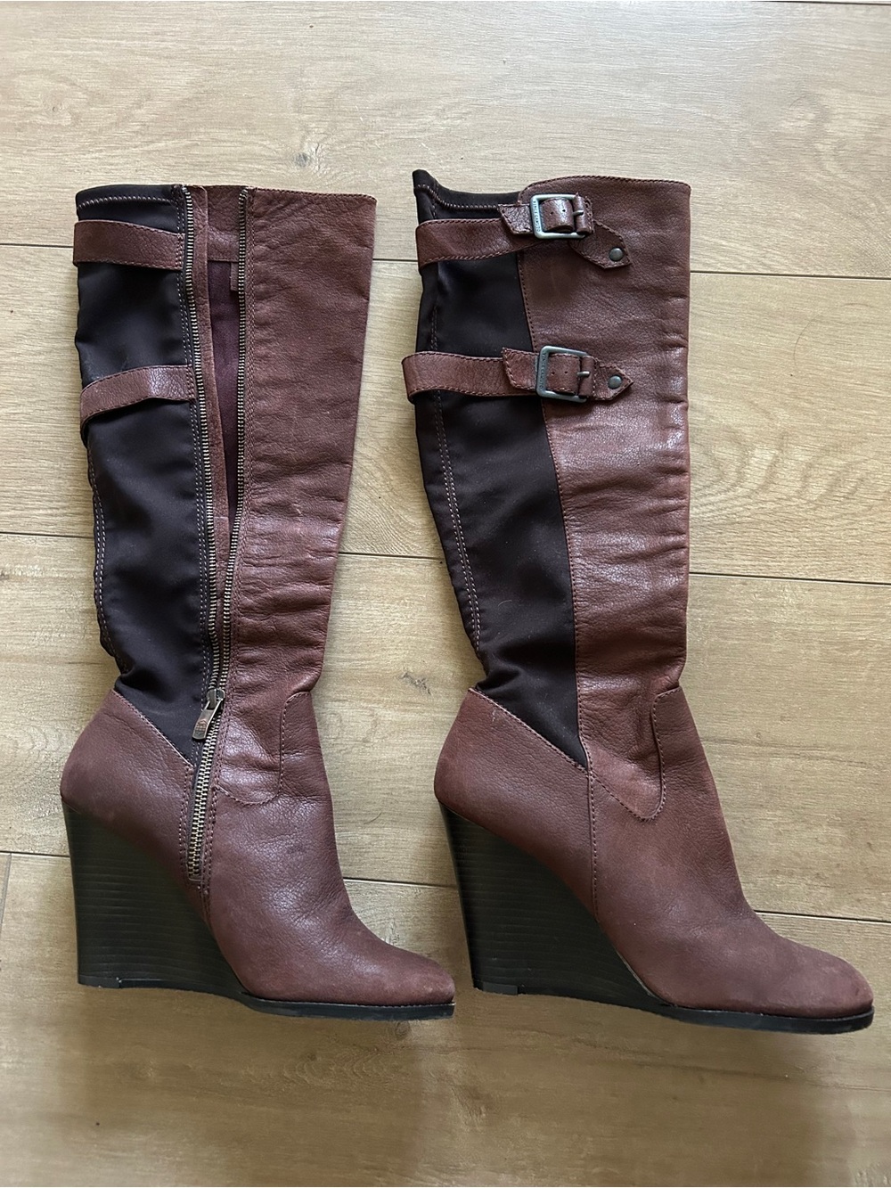 Vince Camuto Two-Tone Brown Wedge Knee-High Boots